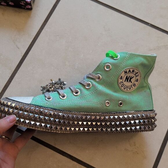 NEW Nan-Ku Free People High Top Sneaker Rhinestone Studded Mint Size 7.5 - Picture 8 of 15